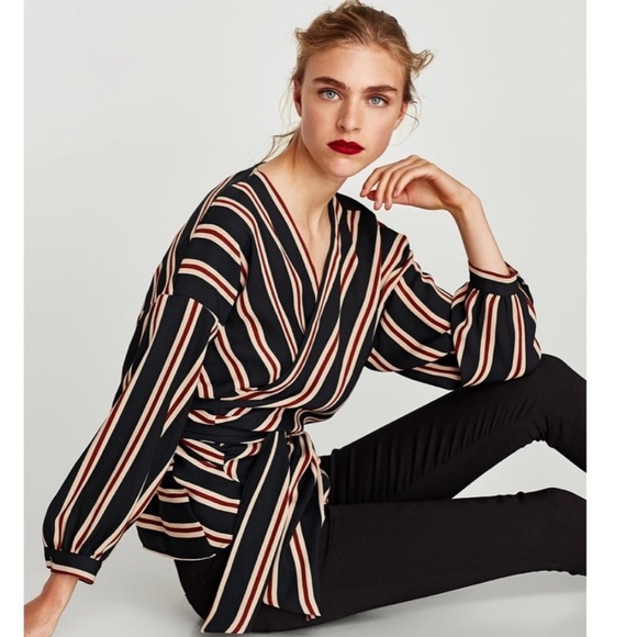 Zara Tops - Zara striped wrap blouse